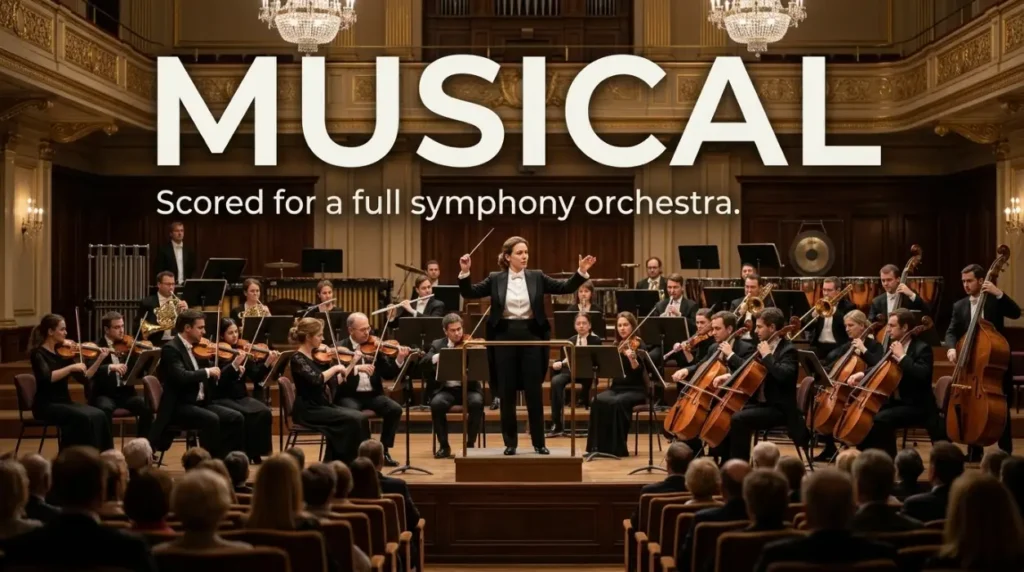 Scored for a full symphony orchestra.