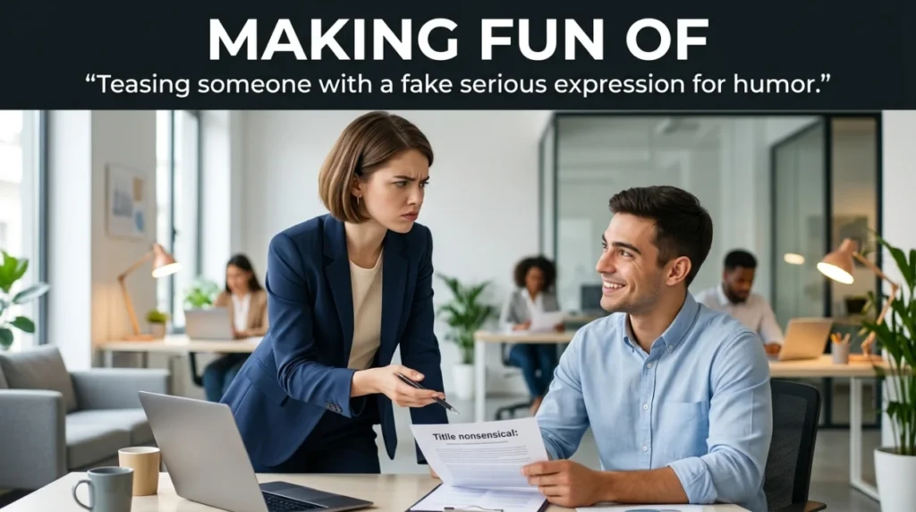 Teasing someone with a fake serious expression for humor.