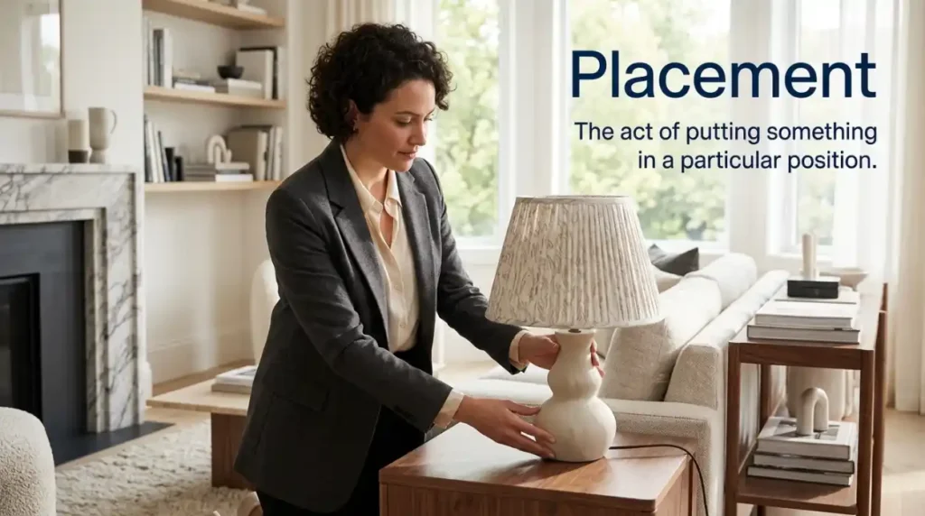 The act of putting something in a particular position.