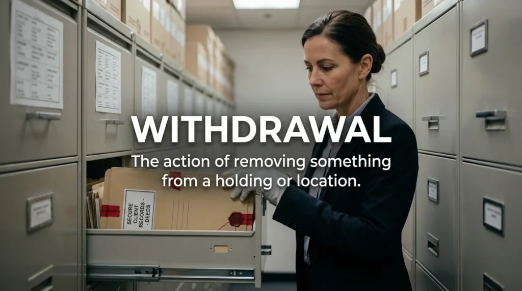 The action of removing something from a holding or location.