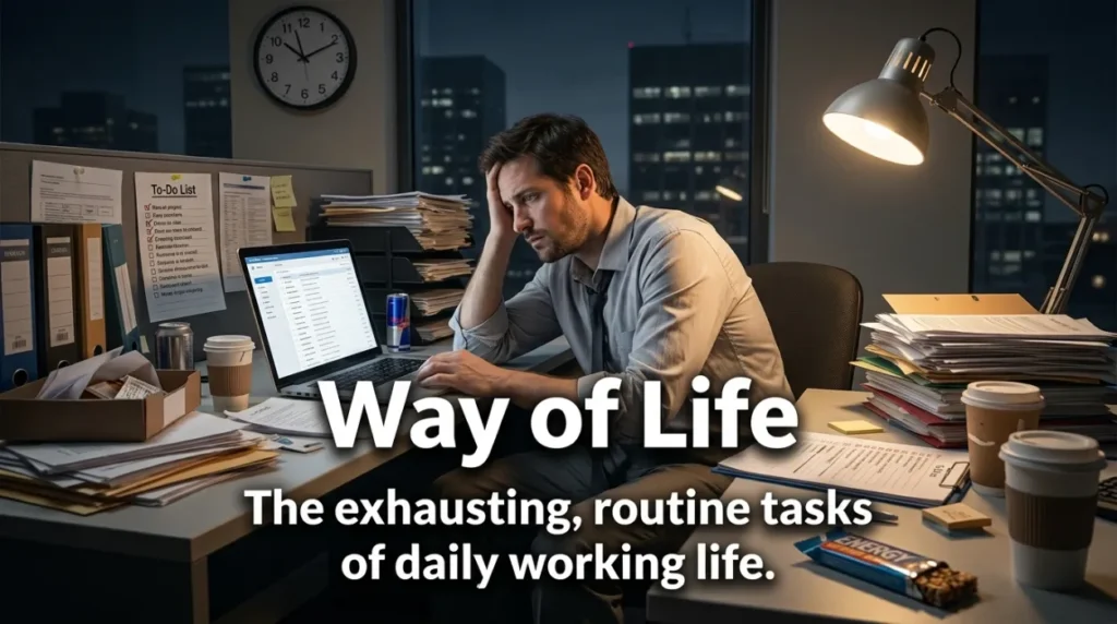The exhausting, routine tasks of daily working life.