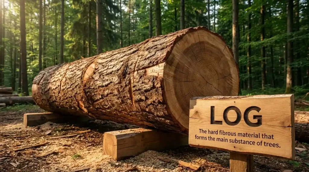 The hard fibrous material that forms the main substance of trees.