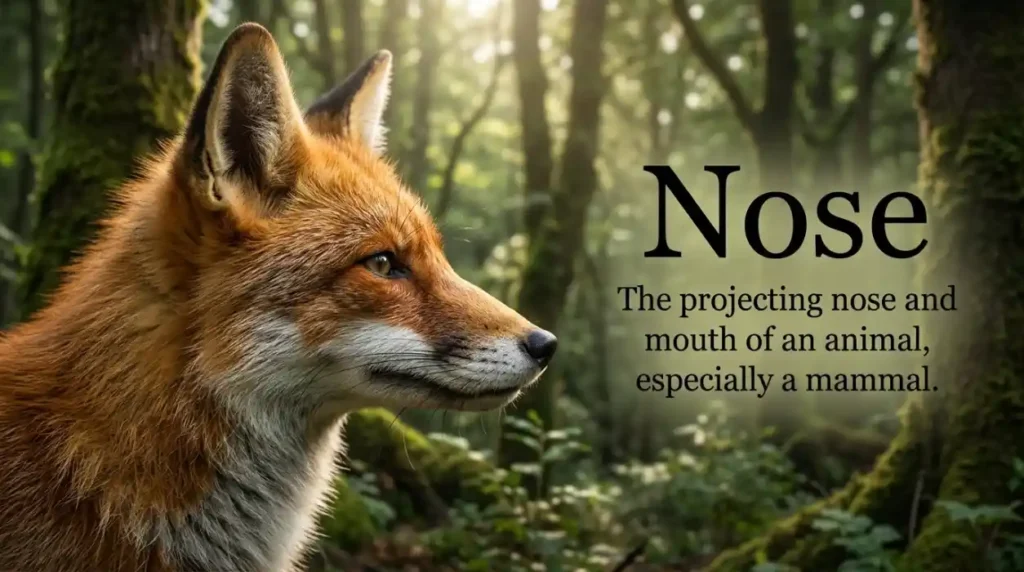 The projecting nose and mouth of an animal, especially a mammal.