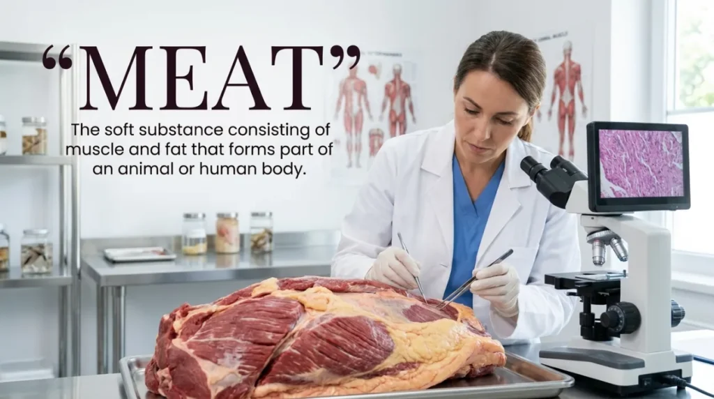 The soft substance consisting of muscle and fat that forms part of an animal or human body.