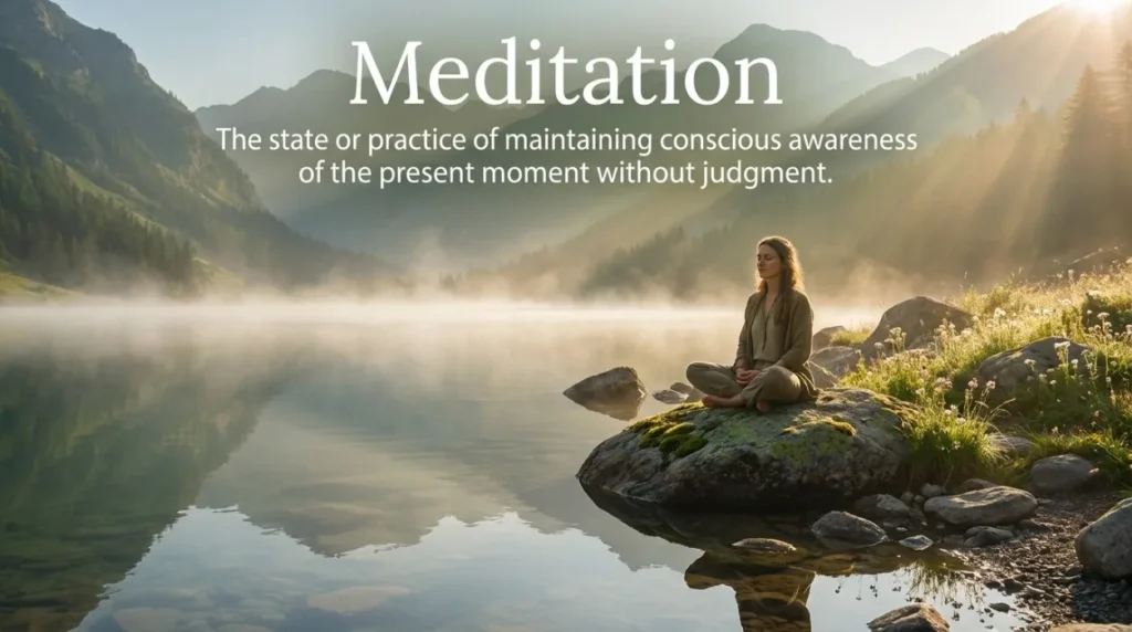 The state or practice of maintaining conscious awareness of the present moment without judgment.
