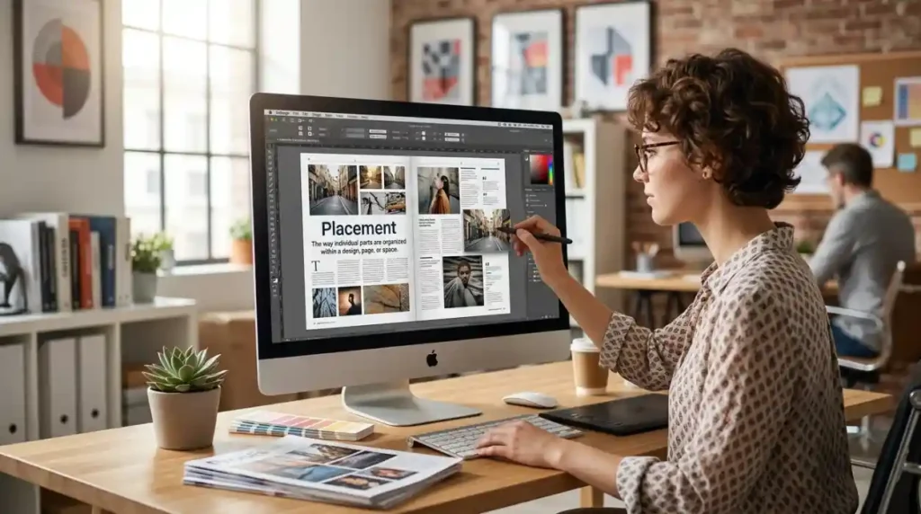 The way individual parts are organized within a design, page, or space.