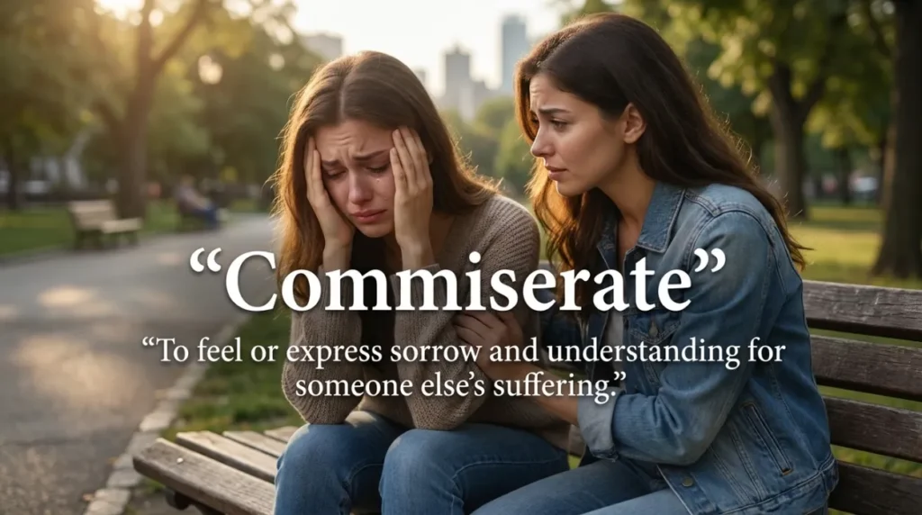 To feel or express sorrow and understanding for someone else's suffering.