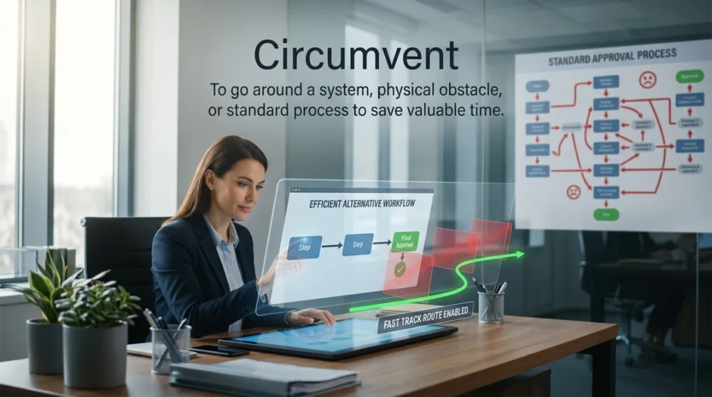 To go around a system, physical obstacle, or standard process to save valuable time.