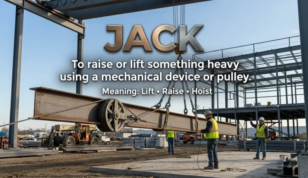 To raise or lift something heavy using a mechanical apparatus or pulley.