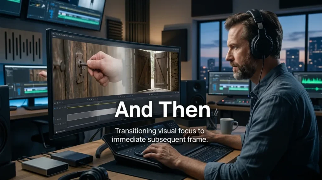 Transitioning visual focus to immediate subsequent frame.