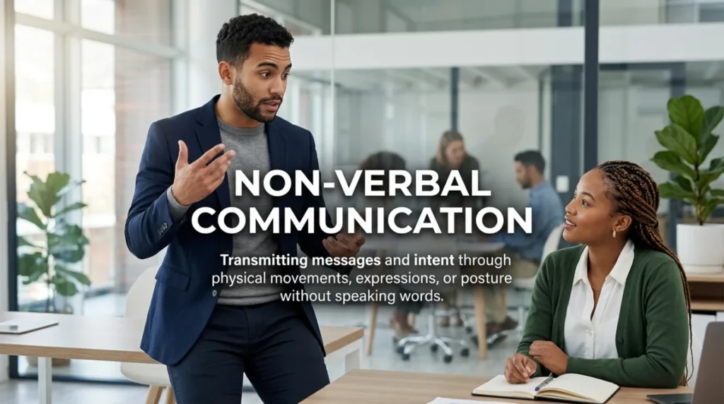 Transmitting messages and intent through physical movements, expressions, or posture without speaking words.