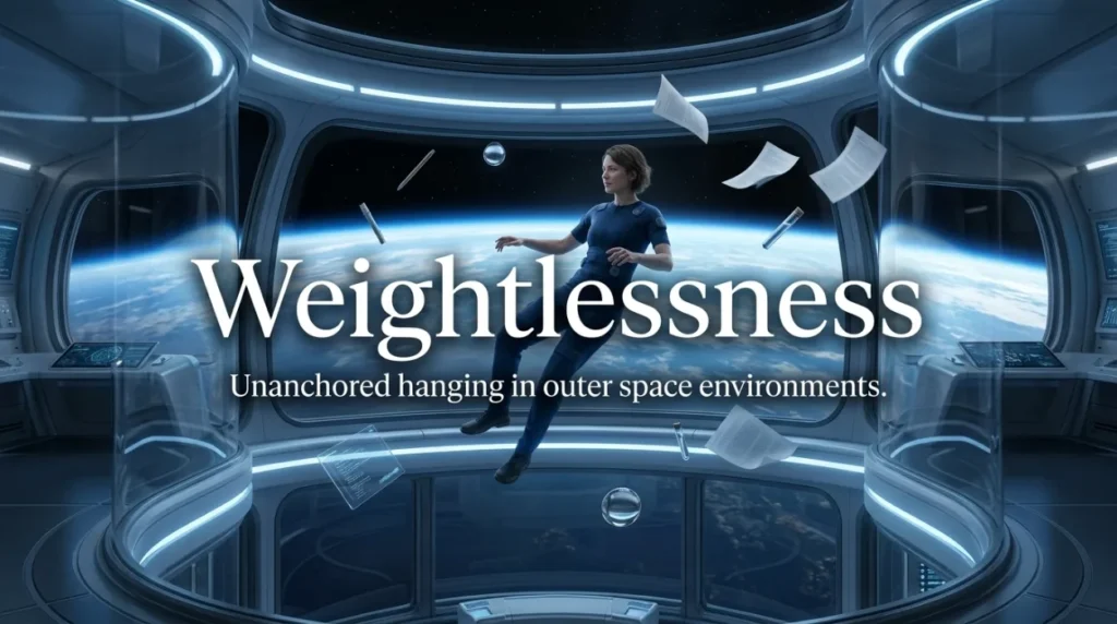 Unanchored hanging in outer space environments.