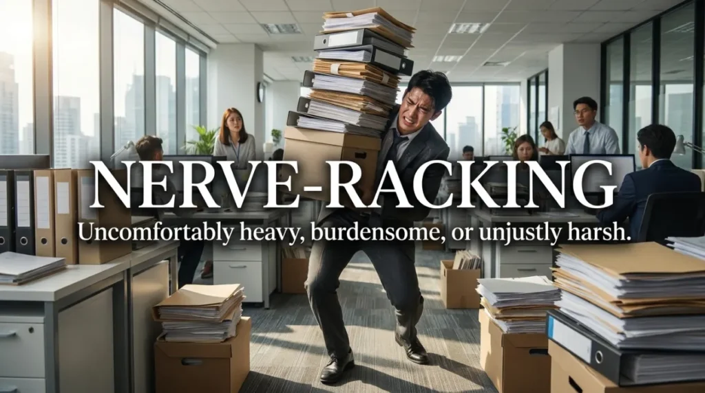 Uncomfortably heavy, burdensome, or unjustly harsh.