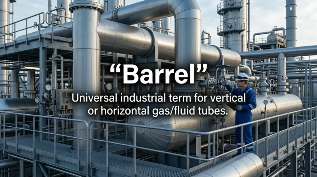 Universal industrial term for vertical or horizontal gas/fluid tubes.