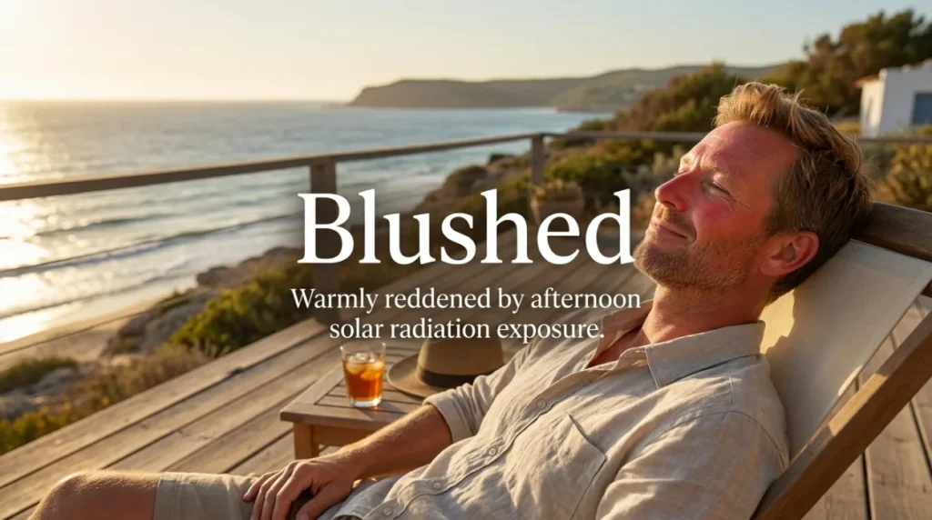 Warmly reddened by afternoon solar radiation exposure.