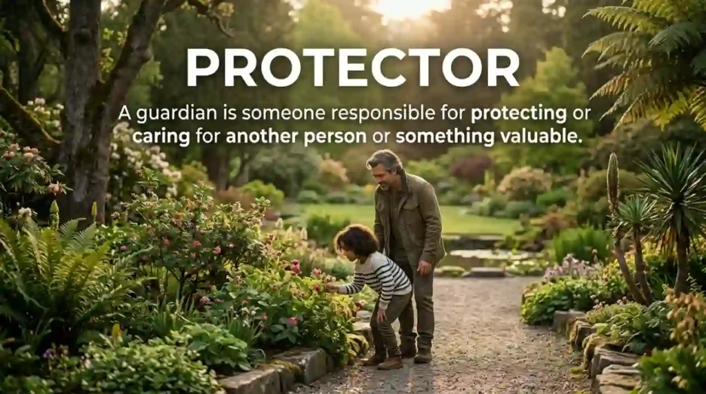 A guardian is someone responsible for protecting or caring for another person or something valuable.