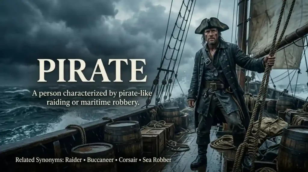 A person characterized by pirate-like raiding or maritime robbery.