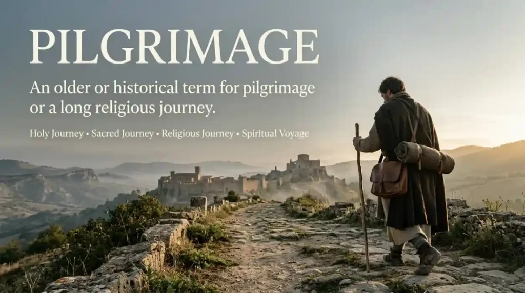 An older or historical term for pilgrimage or a long religious journey.