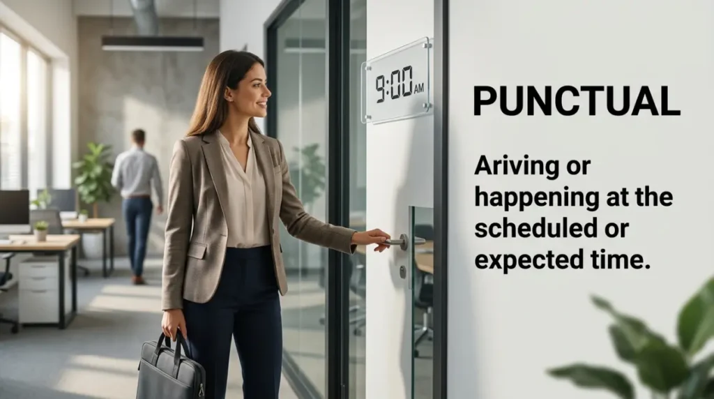 Arriving or happening at the scheduled or expected time.