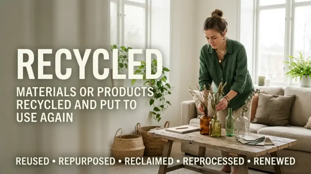 Describing materials or products that have undergone recycling and have also been put to use again.