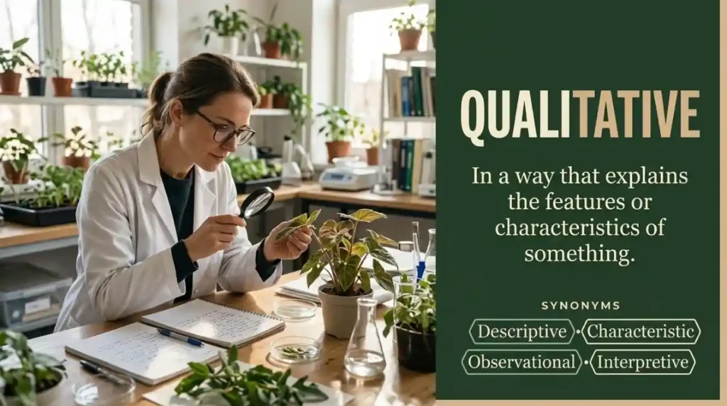In a way that explains the features or characteristics of something.