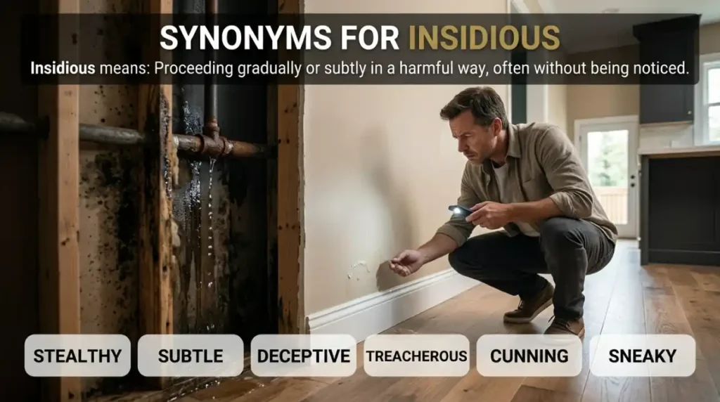 Proceeding gradually or subtly in a harmful way, often without being noticed.