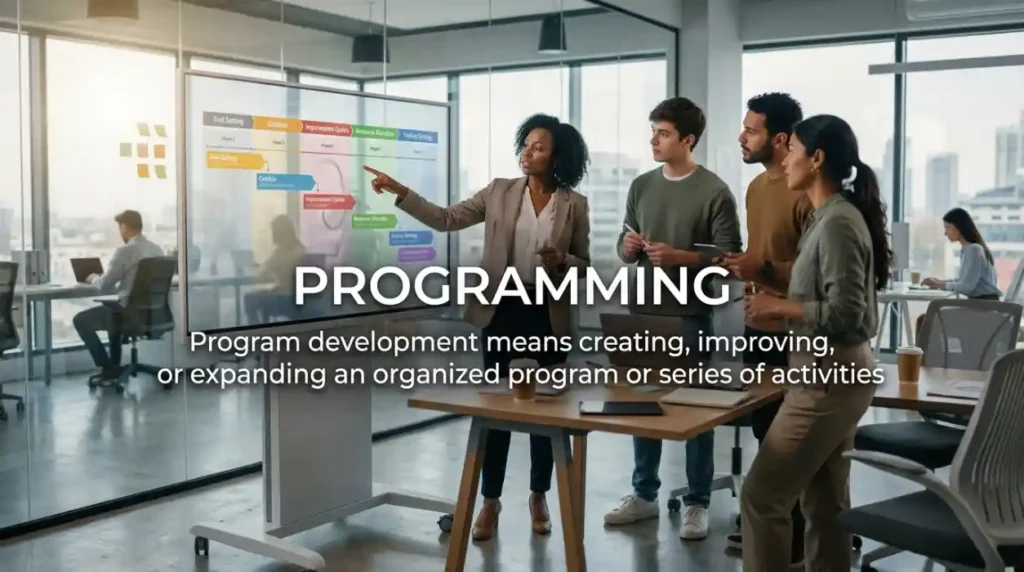 Program development means creating, improving, or expanding an organized program or series of activities.