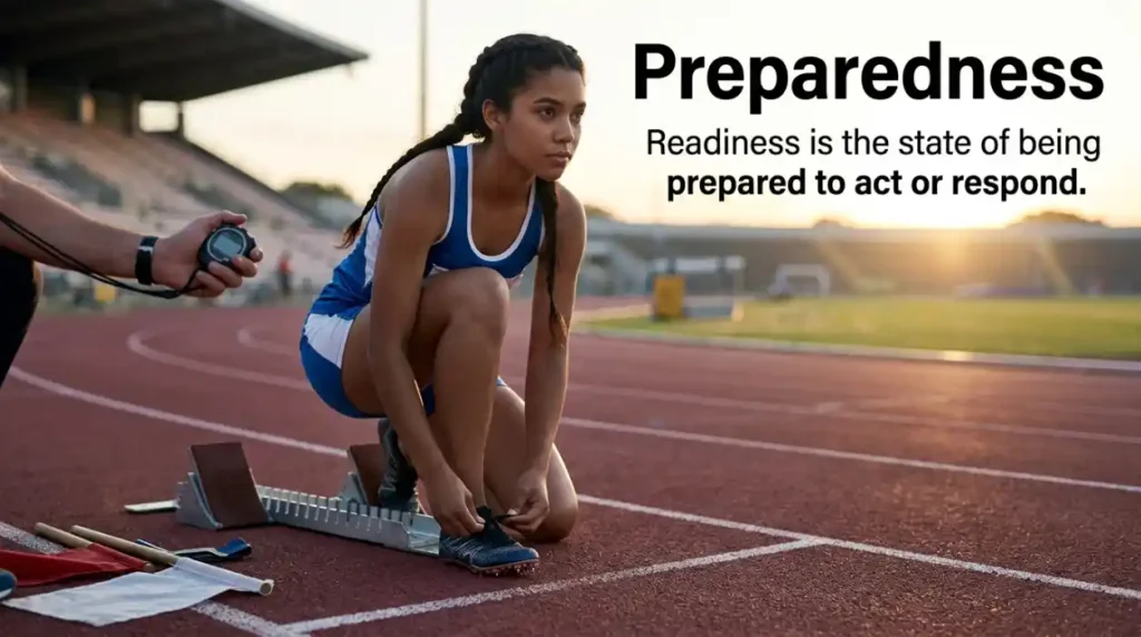 Readiness is the state of being prepared to act or respond.