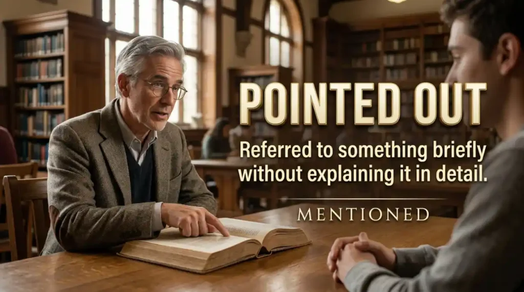 Referred to something briefly without explaining it in detail.
