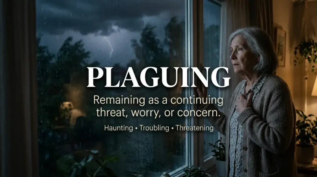 Remaining as a continuing threat, worry, or concern.