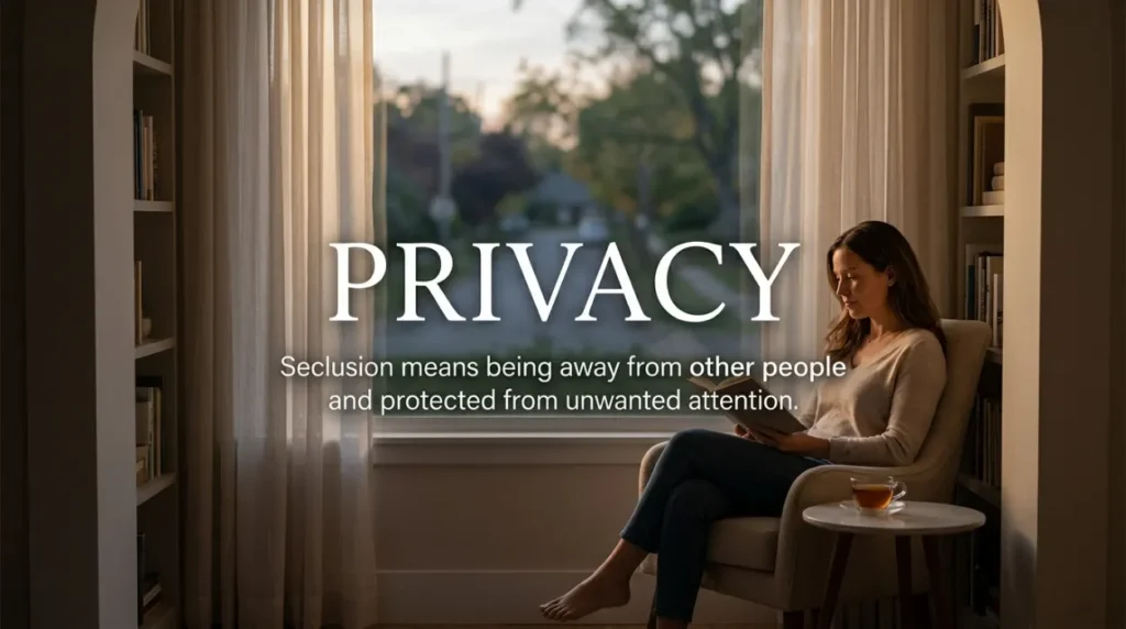 Seclusion means being away from other people and protected from unwanted attention.