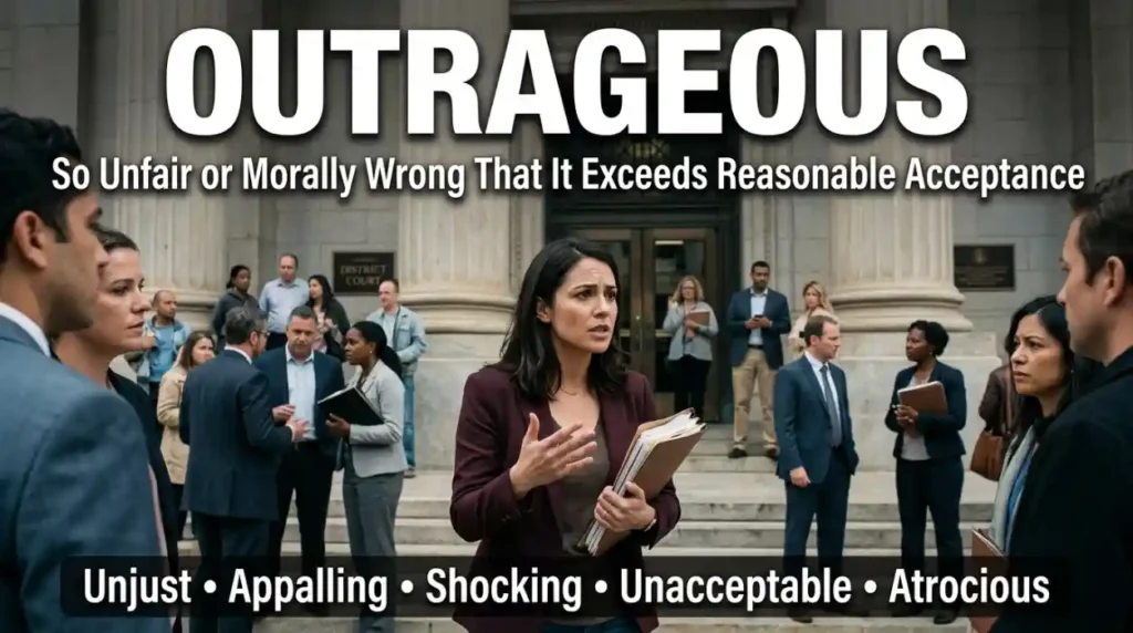 So unfair or morally wrong that it is beyond what people can reasonably accept.