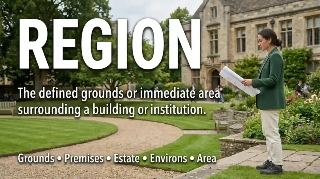 The defined grounds or immediate area surrounding a building or institution.