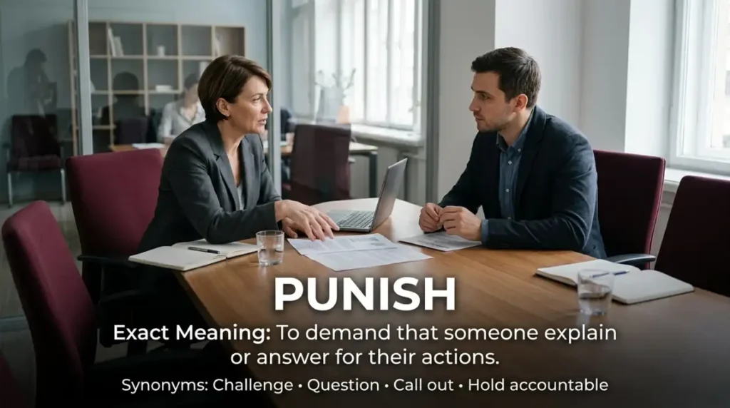To demand that someone explain or answer for their actions.
