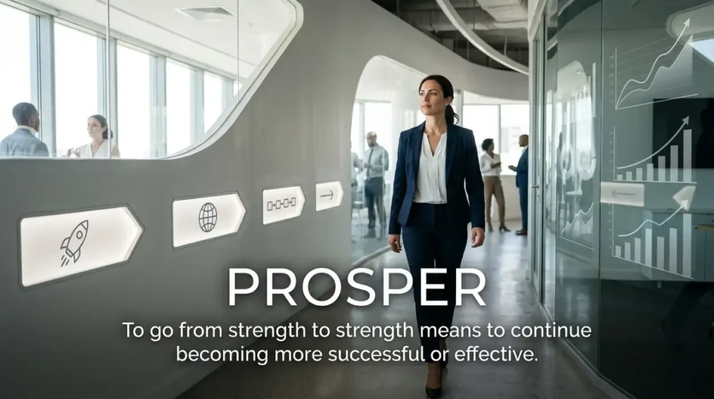 To go from strength to strength means to continue becoming more successful or effective.