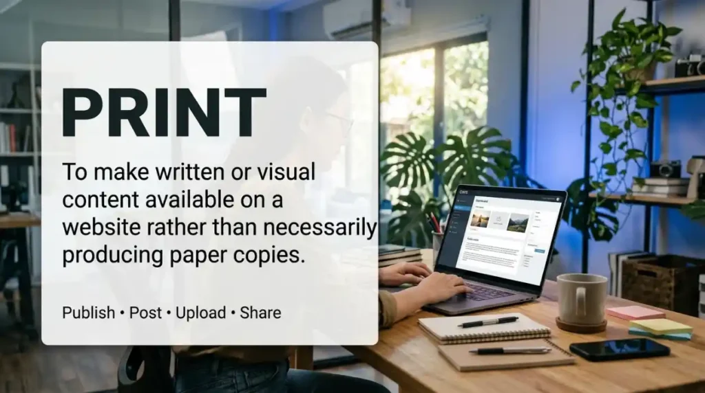 To make written or visual content available on a website rather than necessarily producing paper copies.